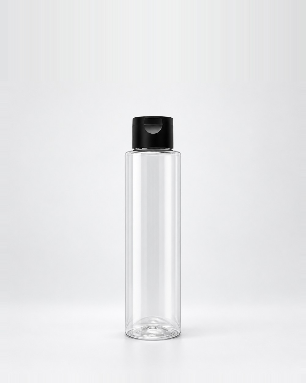 Envase transparente con tapa flip, Transparente, Tapa flip negra