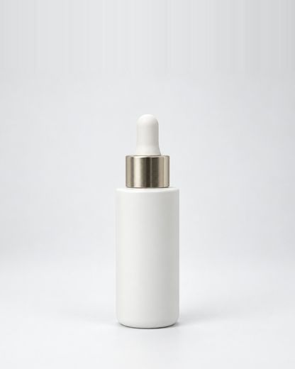 Embalagem com conta-gotas, Branco, Conta-gotas branco com anel prateado