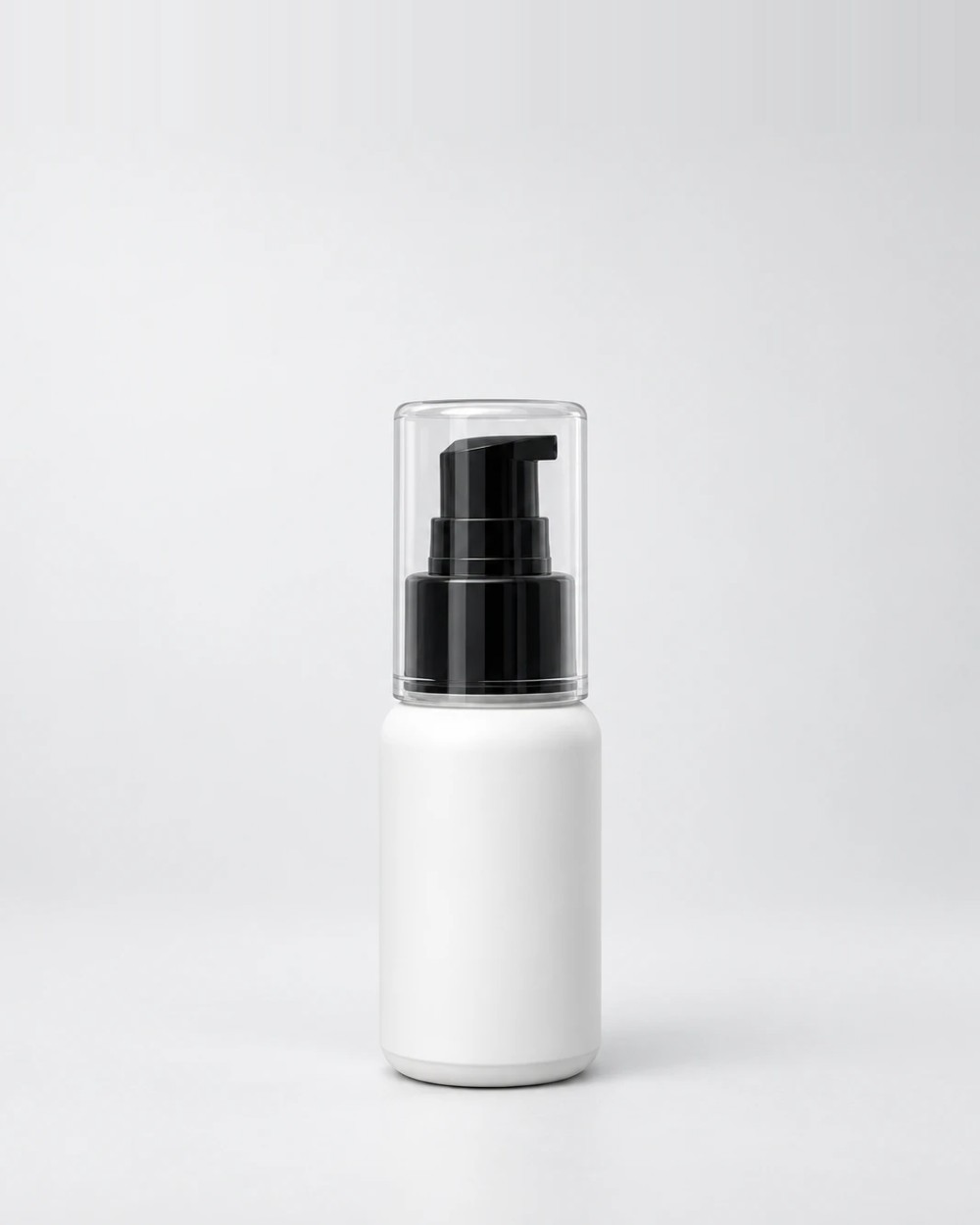 Envase con dosificador, Blanco, Dosificador negro con sobretapa
