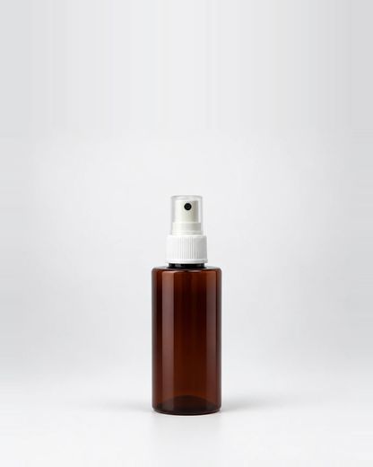 Embalagem com pulverizador, Âmbar, Pulverizador branco com sobretampa